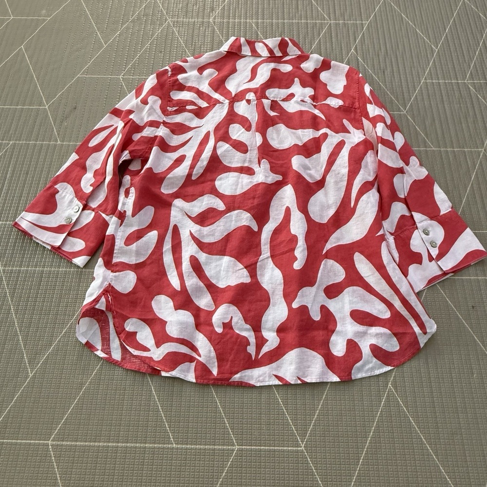 NEW Chicos No Iron Linen Reef 3/4 Sleeve Button Up Sz 2 US 12 Watermelon Punch - Picture 4 of 9